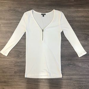 Express 3/4 Sleeve Ribbed Top With Zipper